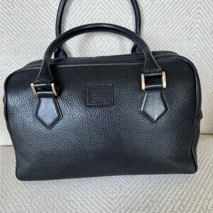 Vintage Burberrys Black Leather Boston Handbag